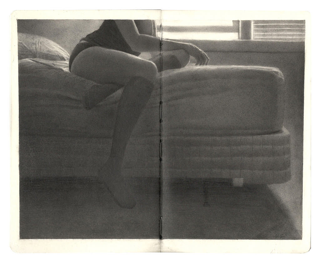 Drawing of a woman getting out of bed by Zachary Oldenkamp