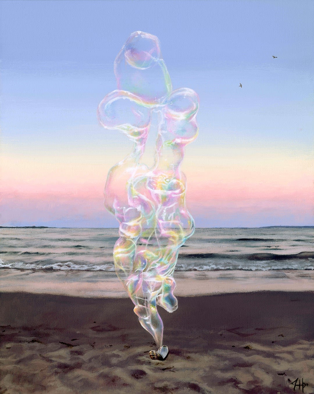 unknown shape resembling bubbles floating above a beach