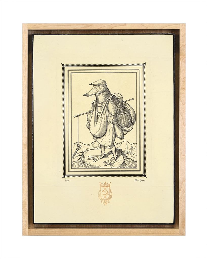 Drawing in the style of early European wood block by Ravi Zupa