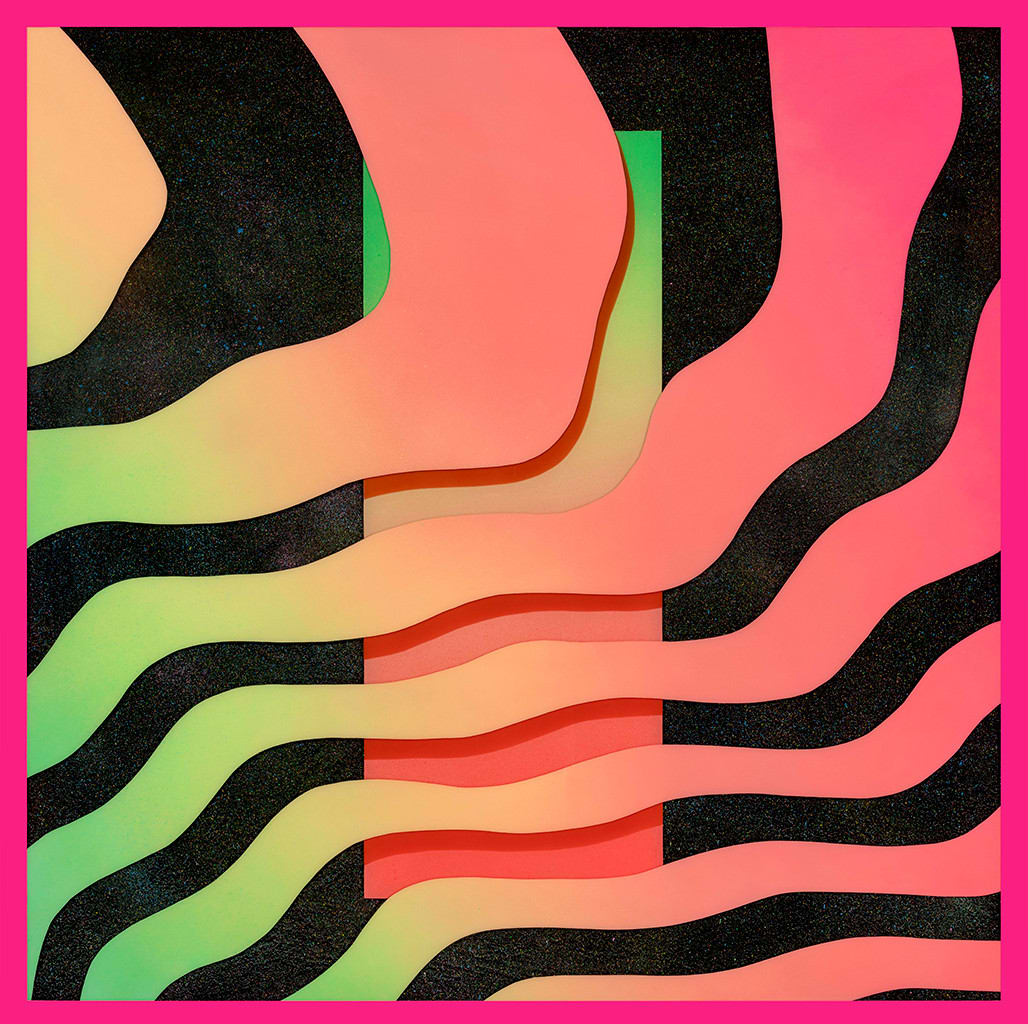 Rachel Strum - paint and resin piece, abstract gradient shapes in orange, green, yellow, pink and black