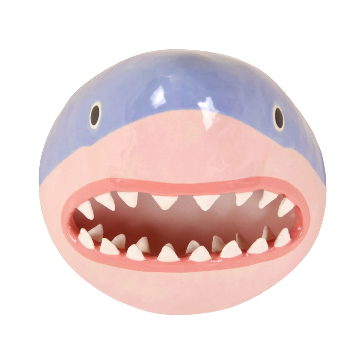 sculpture of a shark head with its teeth showing