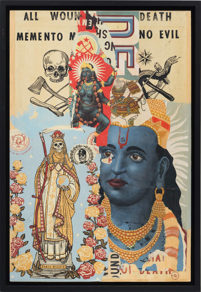 Painting featuring a collage like technique by Ravi Zupa