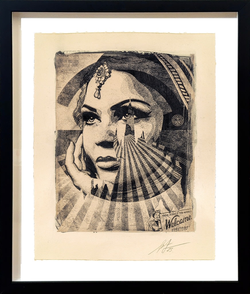 black and white portrait overlaid with striped pattern