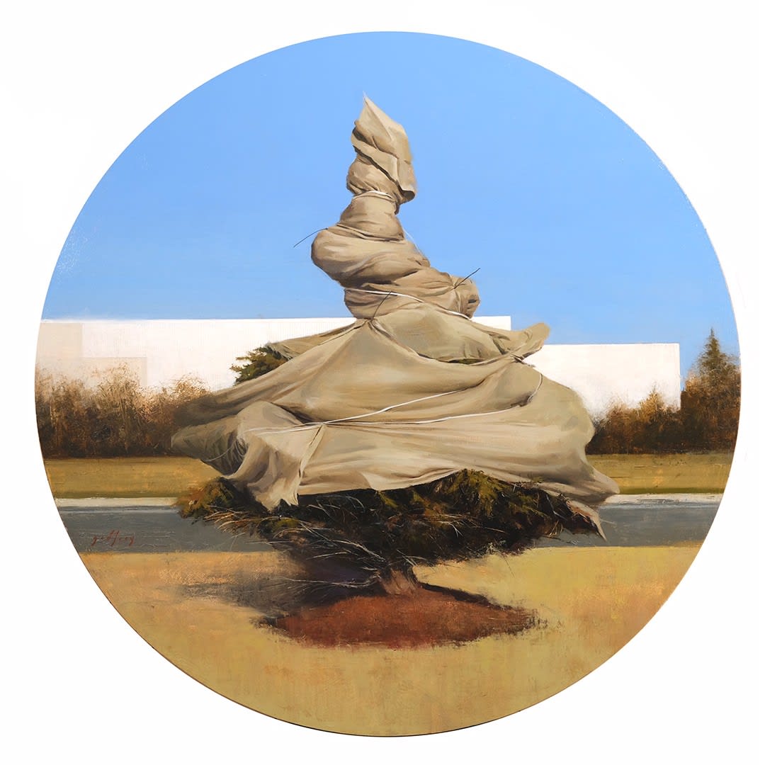 Painting of a tree covered in a cloth