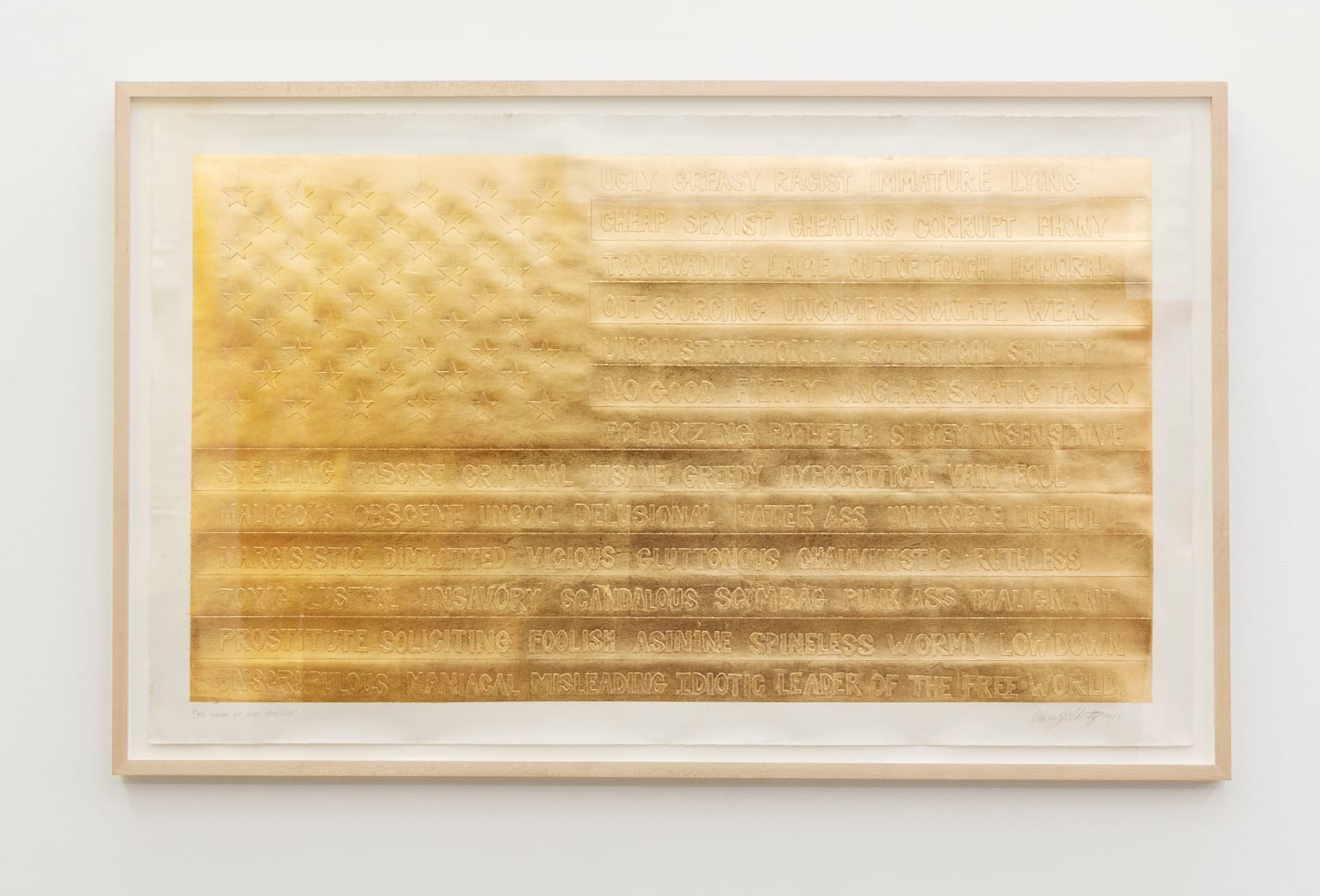 Andrew Schoultz To Whom It May Concern gold leaf American flag painting