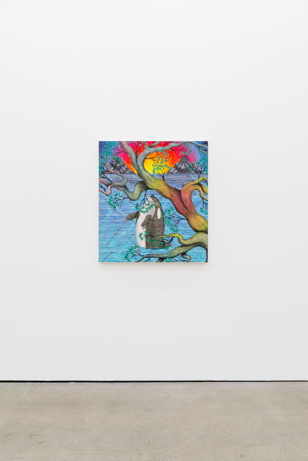 Installation image of Andrew Schoultz's painting Lone Orca in Paradise at Hashimoto Contemporary LA