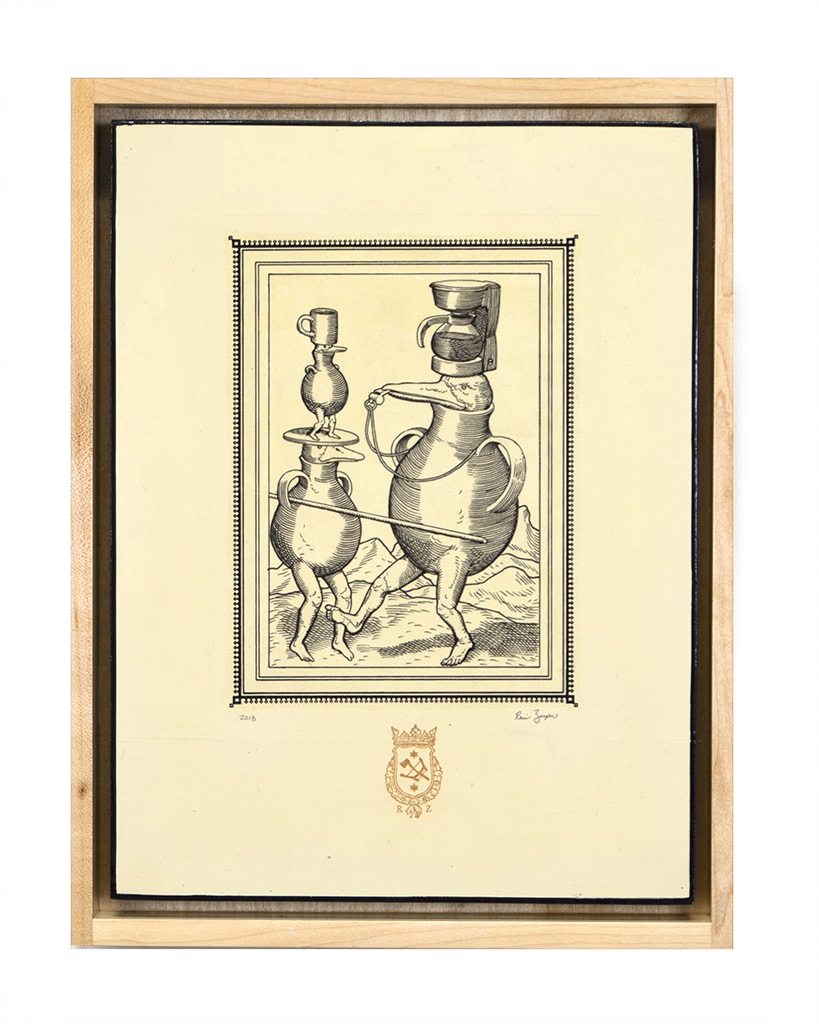 Drawing in the style of early European wood block by Ravi Zupa