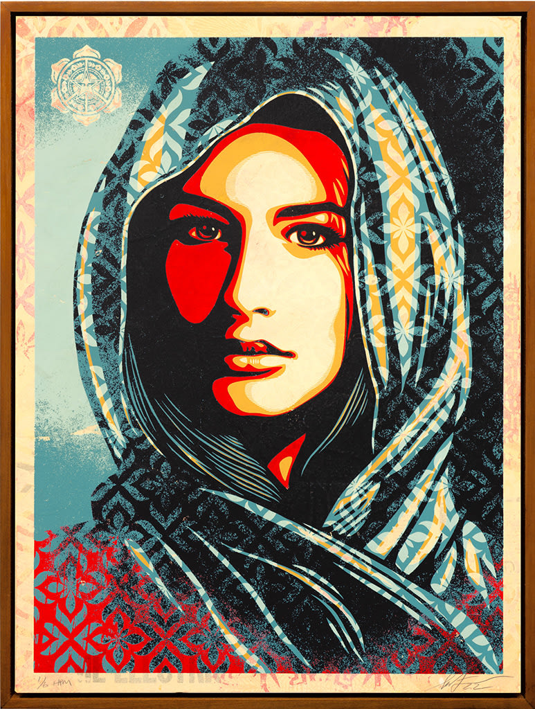 image of a woman with her head covered. with a pattern overlaid