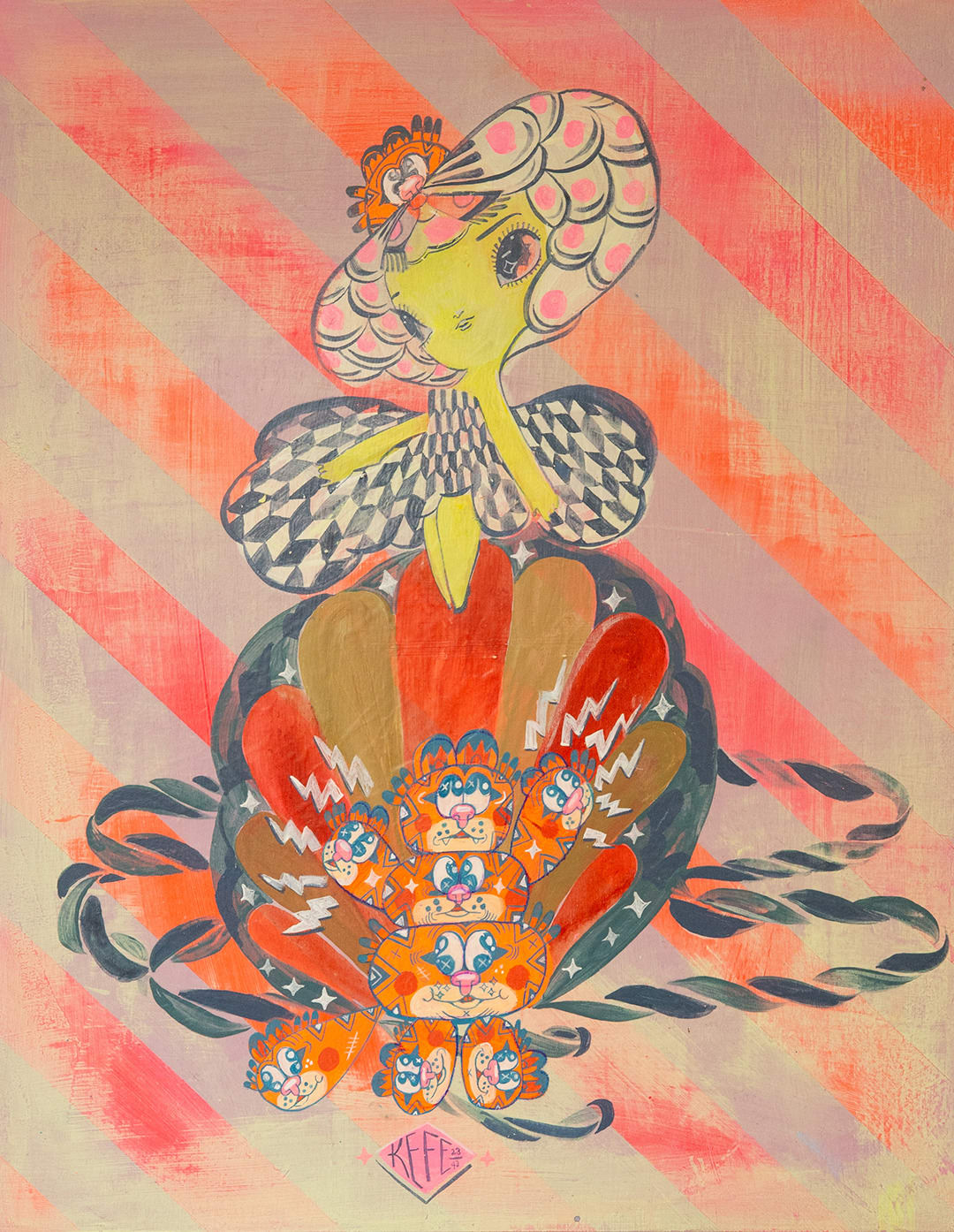 fairy lady seated on top of an animal flower hybrid creature