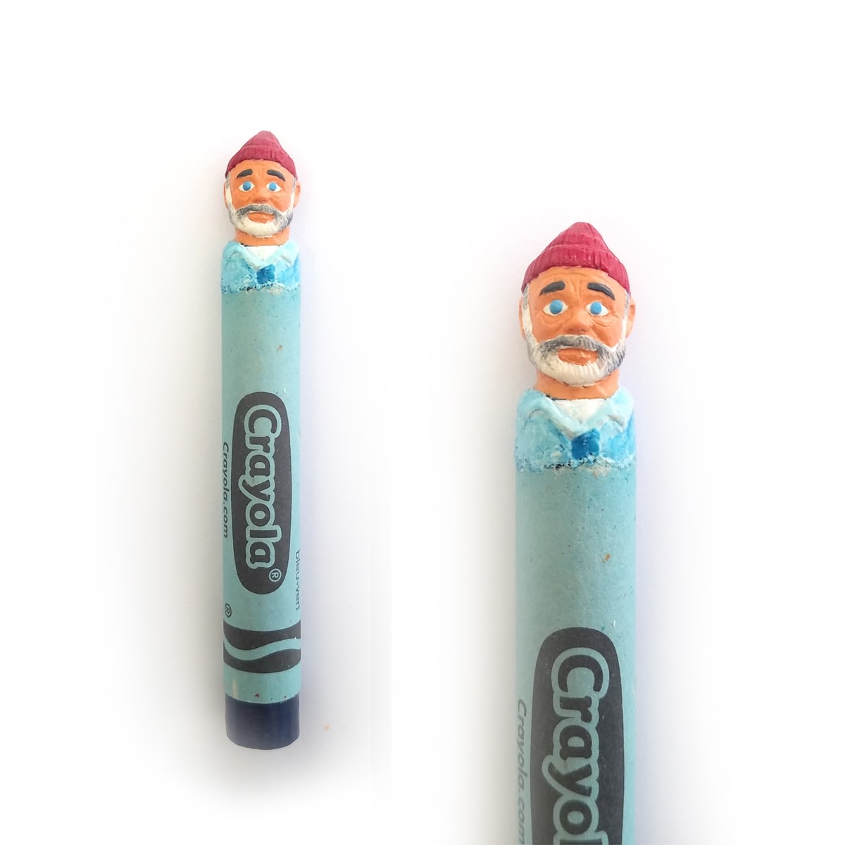 carved wax crayon portrait of Steve Zissou by Hoang Tran