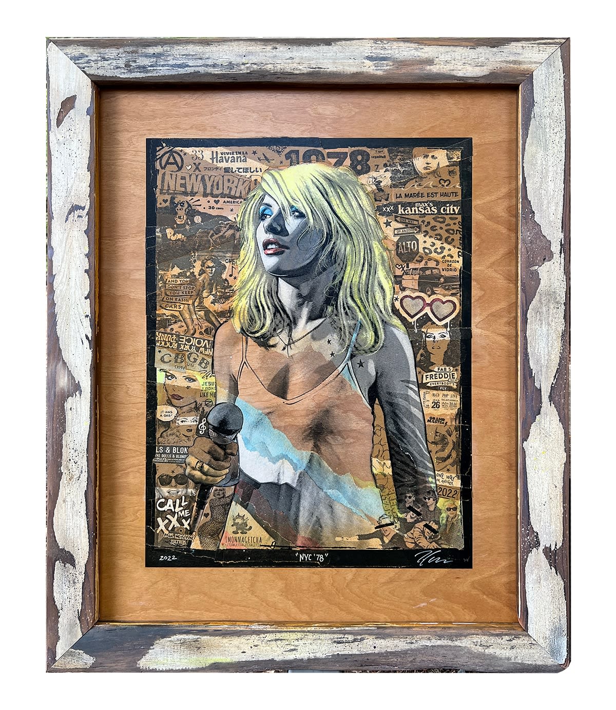 Debbie Harry on a collaged background