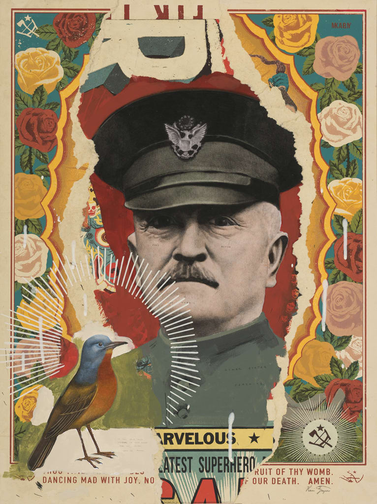 Painting featuring a collage like technique by Ravi Zupa