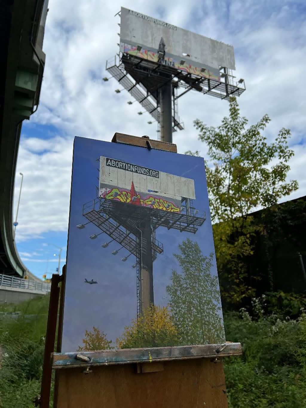 Painting by Valeri Larko of a billboard with bilboard