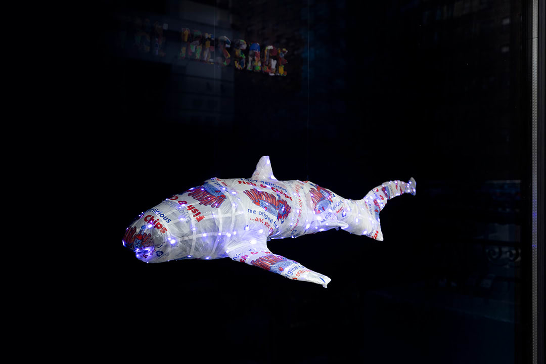 hanging shark sculpture by Louis 