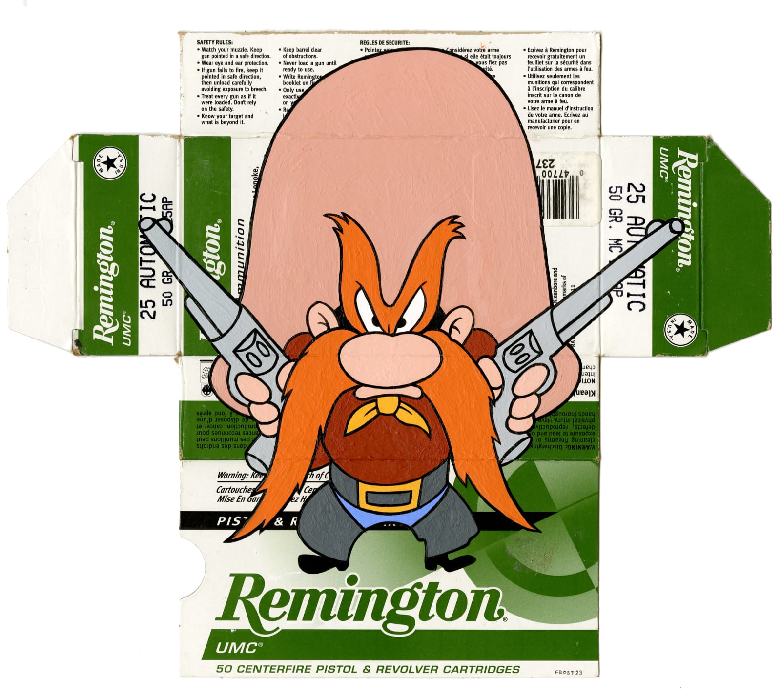 cartoon character Sam painted on Remington packaging