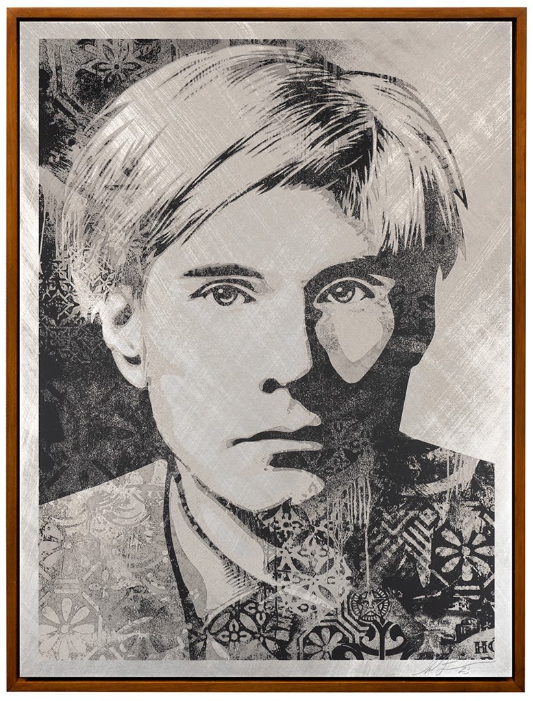 black and white portrait of Andy Warhol