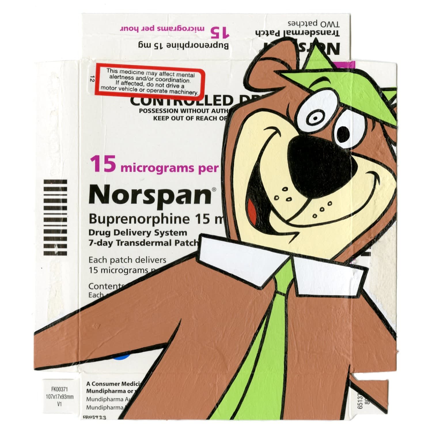 Cartoon character Yogi bear painted on Norspan packaging