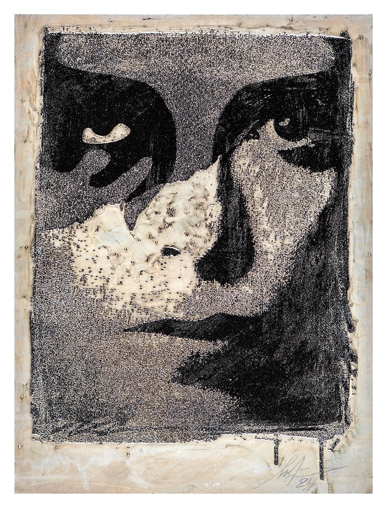 high contrast drawing of a close up face