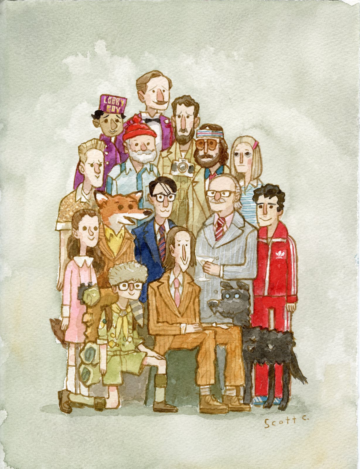 different characters from movies directed by Wes Anderson