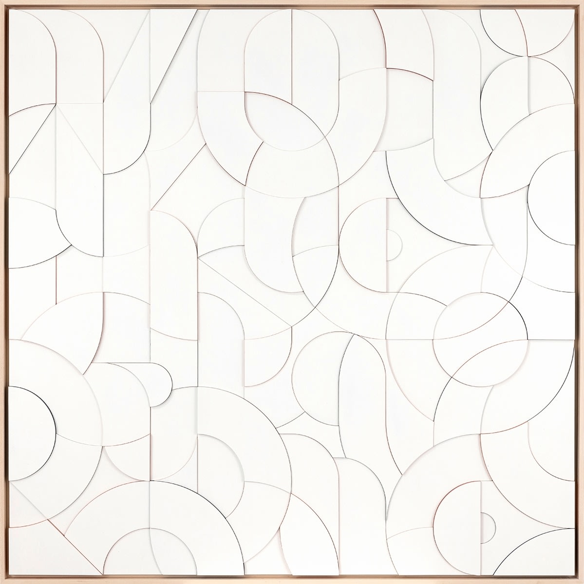 abstracted typography design in white wood with colorful accents on the side of wood