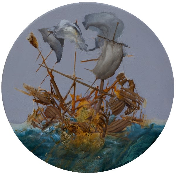 broken ship sinking into the sea