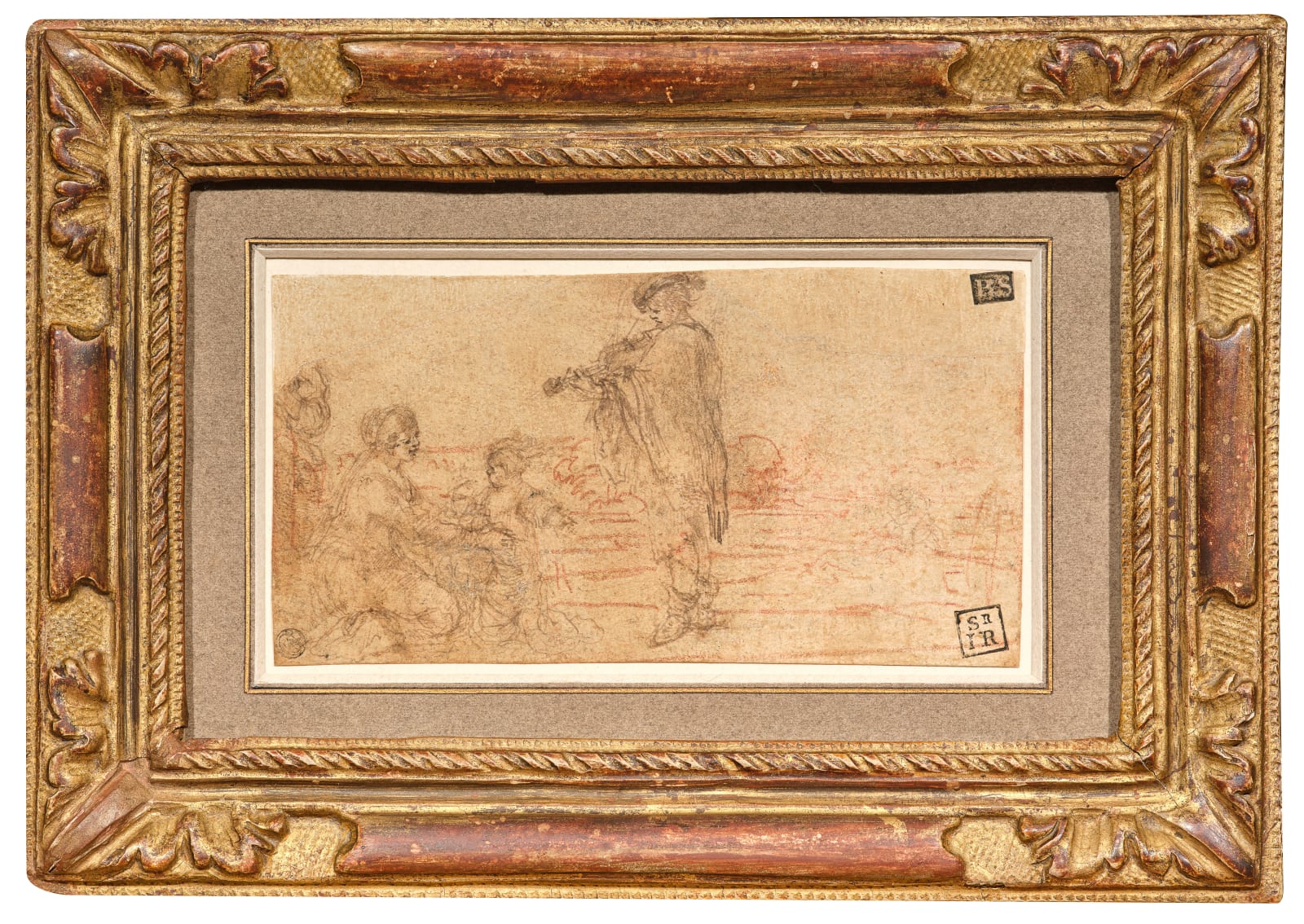 Stefano della Bella, Etude pour « Le violoniste accompagnant un enfant qui danse dans les bras de sa mère », 1639-1649