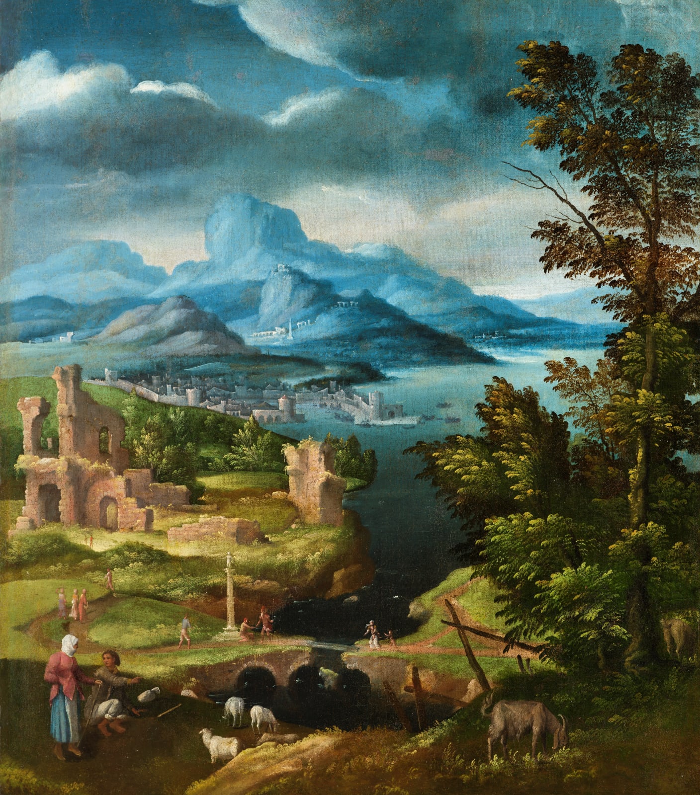 Garofalo, (Follower of) Landscape with antique Ruins/ (Suiveur de) Paysage aux ruines antiques, 1550-1600