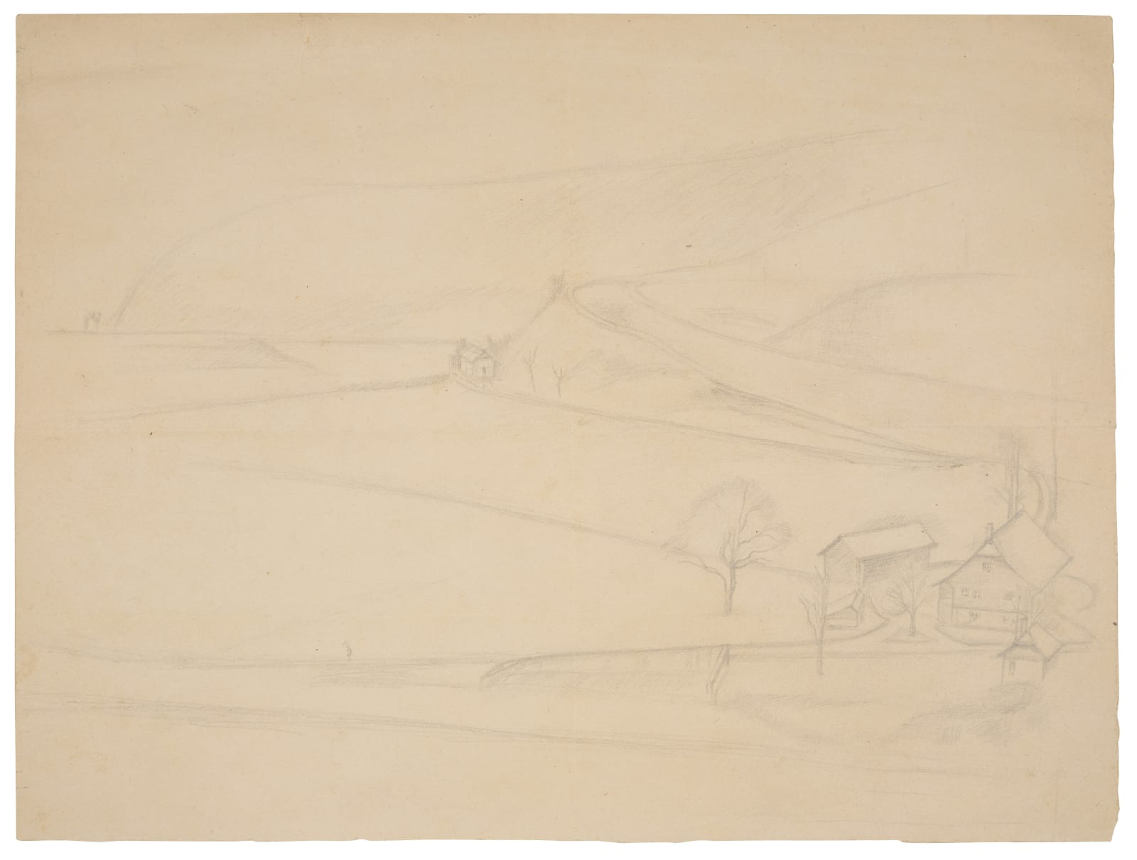 Balthasar Klossowski de Rola, dit Balthus, Study for « Paysage de Fribourg » (The banks of the Sarine) / Etude pour le Paysage de Fribourg (les bords de la Sarine), 1943