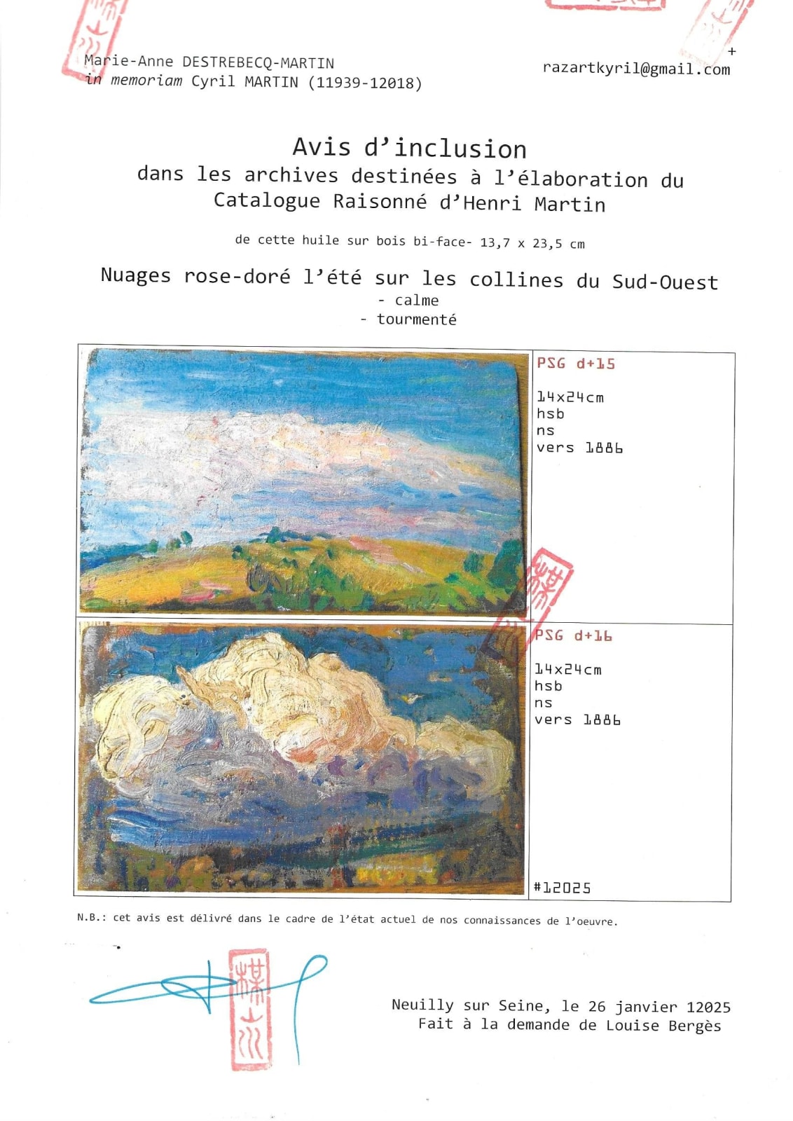 Henri Martin, Two Studies of Clouds/ Deux études de nuages, 1886