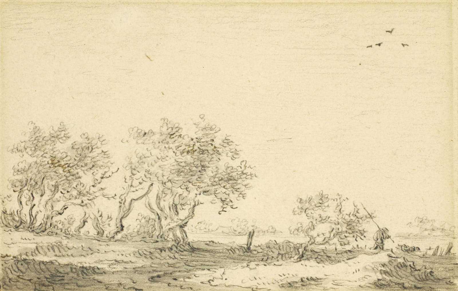 Jan van Goyen, Landscape with Trees and a Fisherman walking/ Paysage arboré avec un pêcheur, ca. 1650