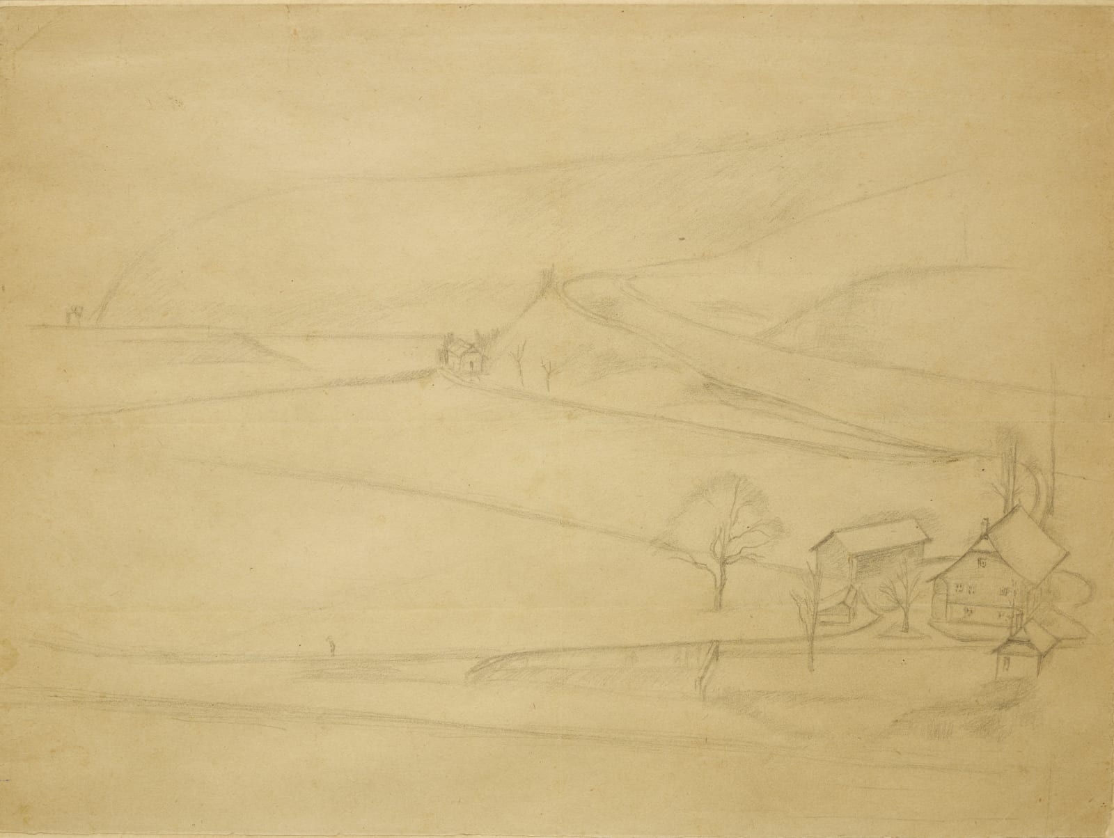 Balthasar Klossowski de Rola, dit Balthus, Study for « Paysage de Fribourg » (The banks of the Sarine) / Etude pour le Paysage de Fribourg (les bords de la Sarine), 1943