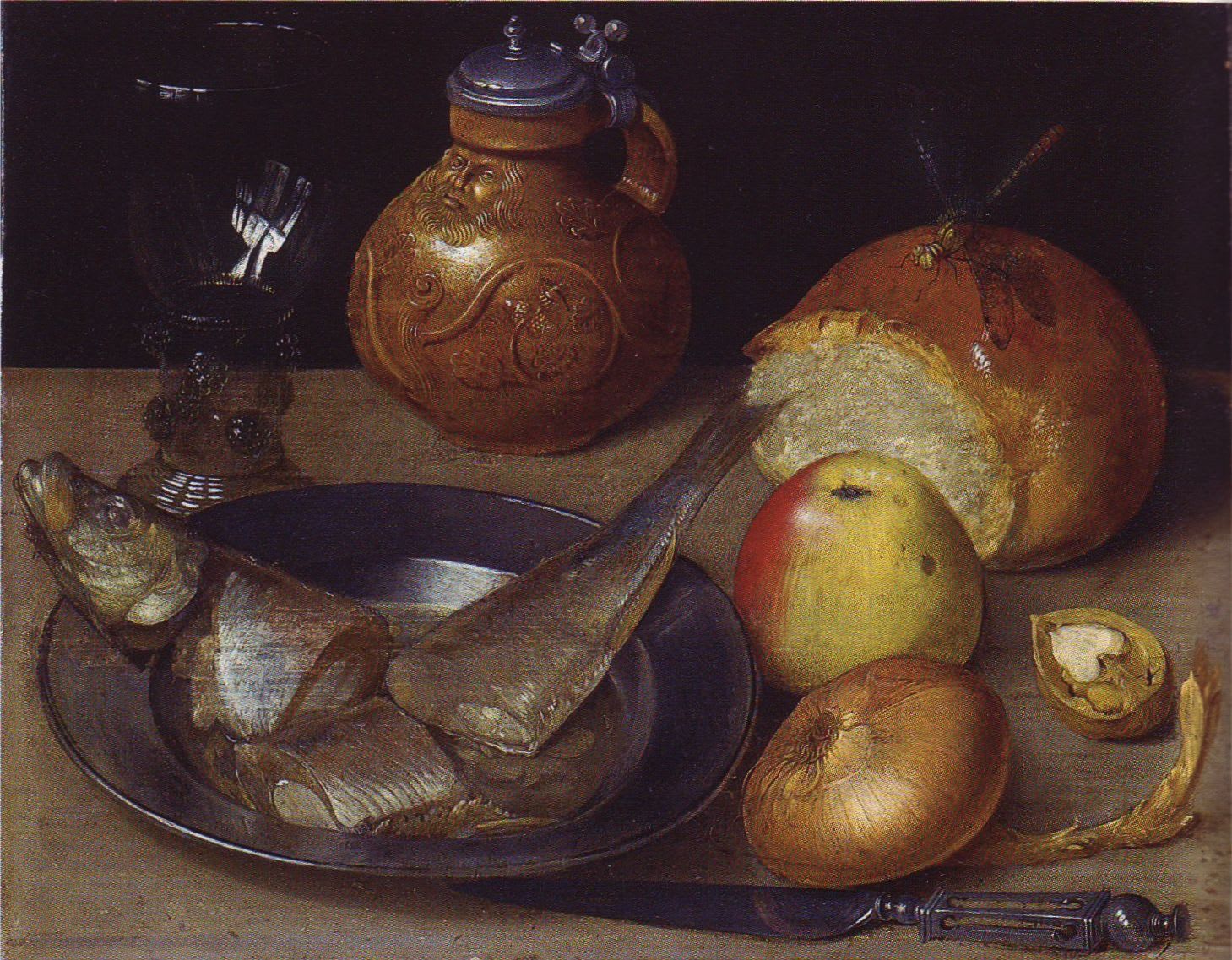 Georg Flegel (studio of), Stilllife with Hering, Apple and Winecup/ Nature morte au Harang, à la Pomme et au Gobelet de Vin, ca. 1630
