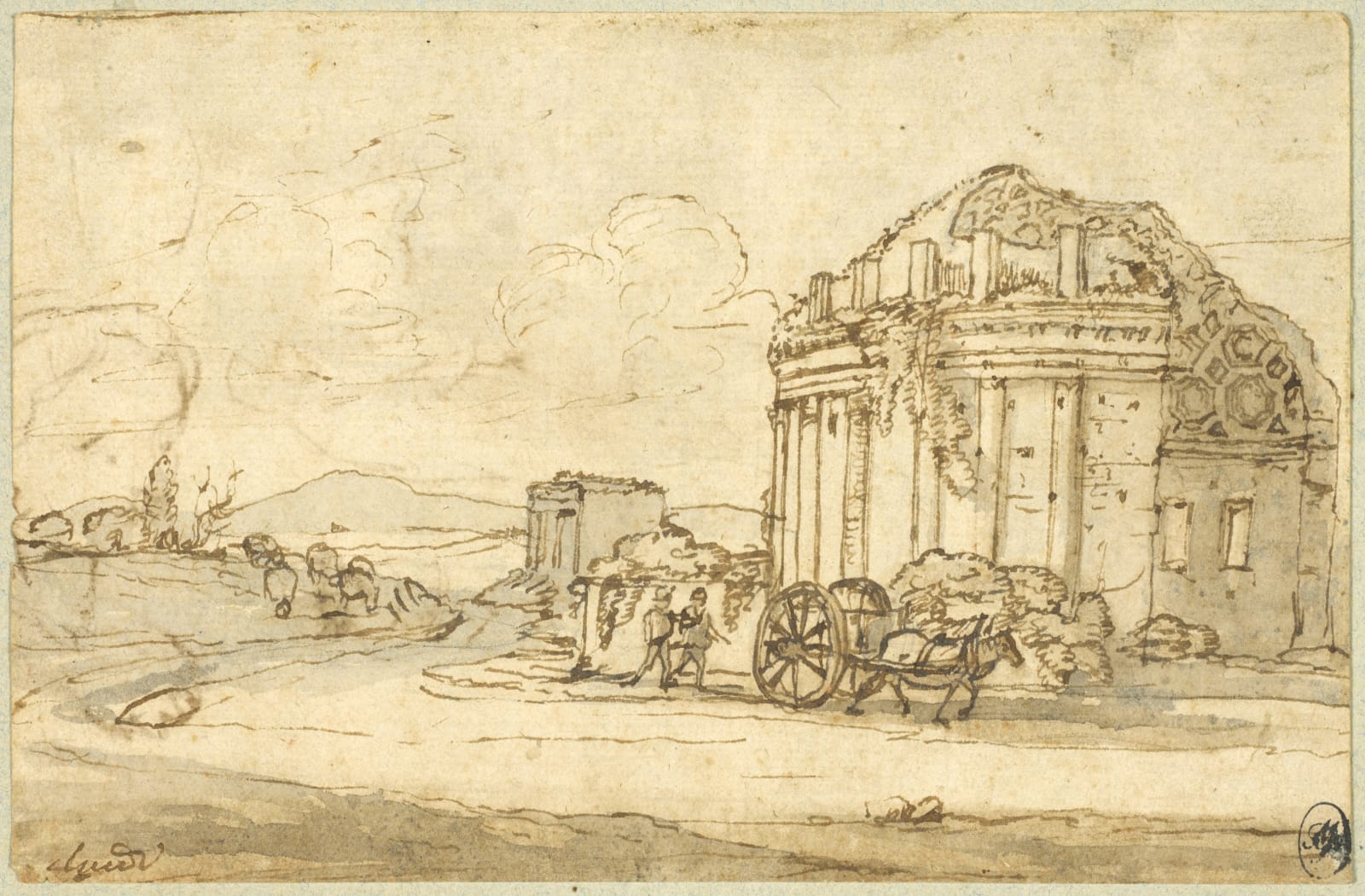 Claude Lorrain/ Claude Gellée dit Le Lorrain, Landscape with an Antique Mausoleum/ Paysage au mausolée antique, Circa. 1629