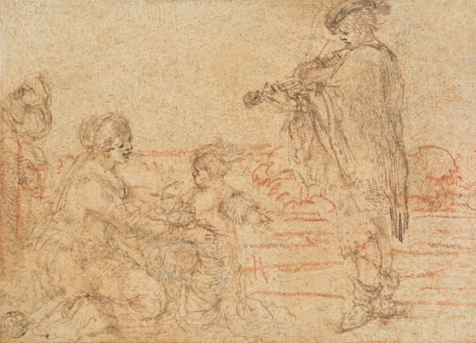 Stefano della Bella, Etude pour « Le violoniste accompagnant un enfant qui danse dans les bras de sa mère », 1639-1649