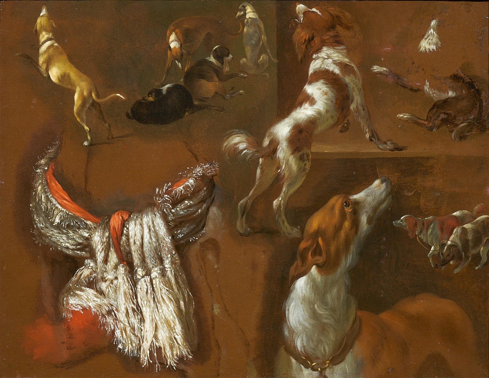 Netherlandish School of the 17th century/ Ecole flamande du 17ème siècle, Ten Dog Studies and one Study of a Stole/ Dix études de chien et une étude d’étole