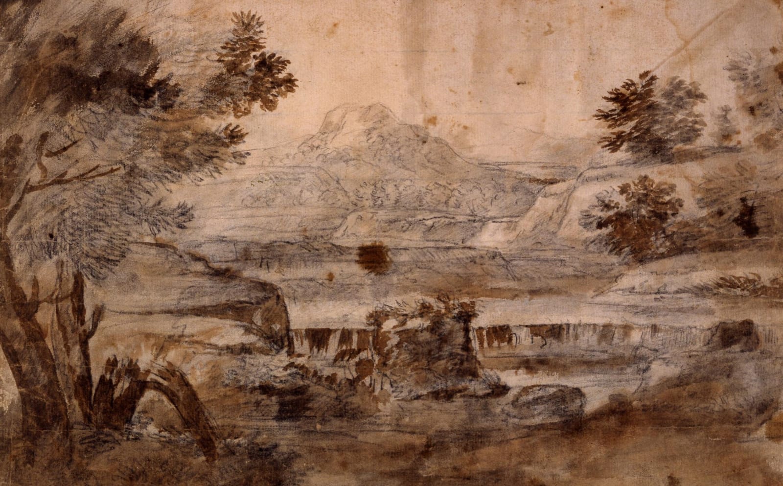 Gaspard Dughet (also known as Gaspard Poussin), Italian Landscape with Jacks Players/ Paysage aux joueurs d'osselet