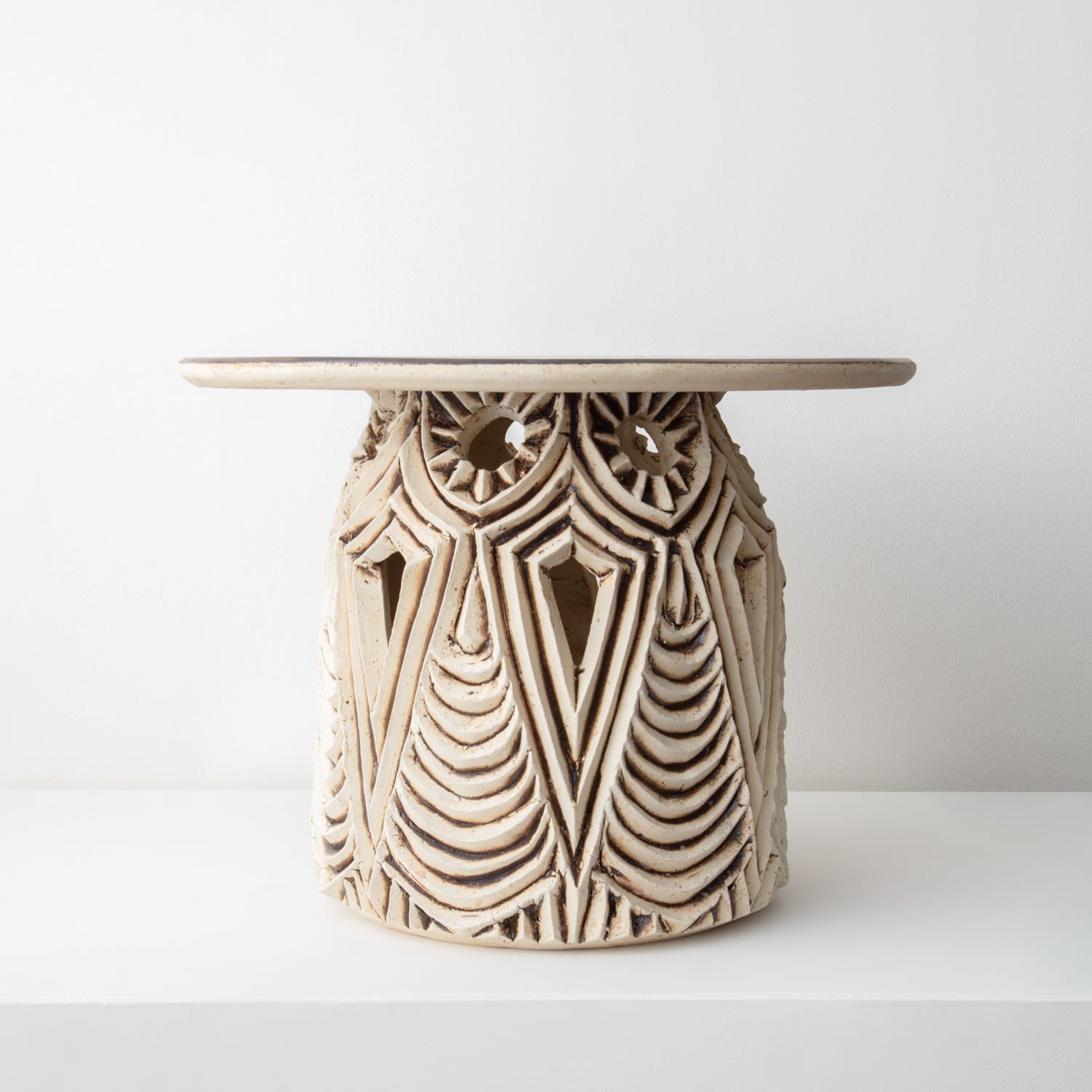 Christopher Maschinot, White & Black Carved Side Table
