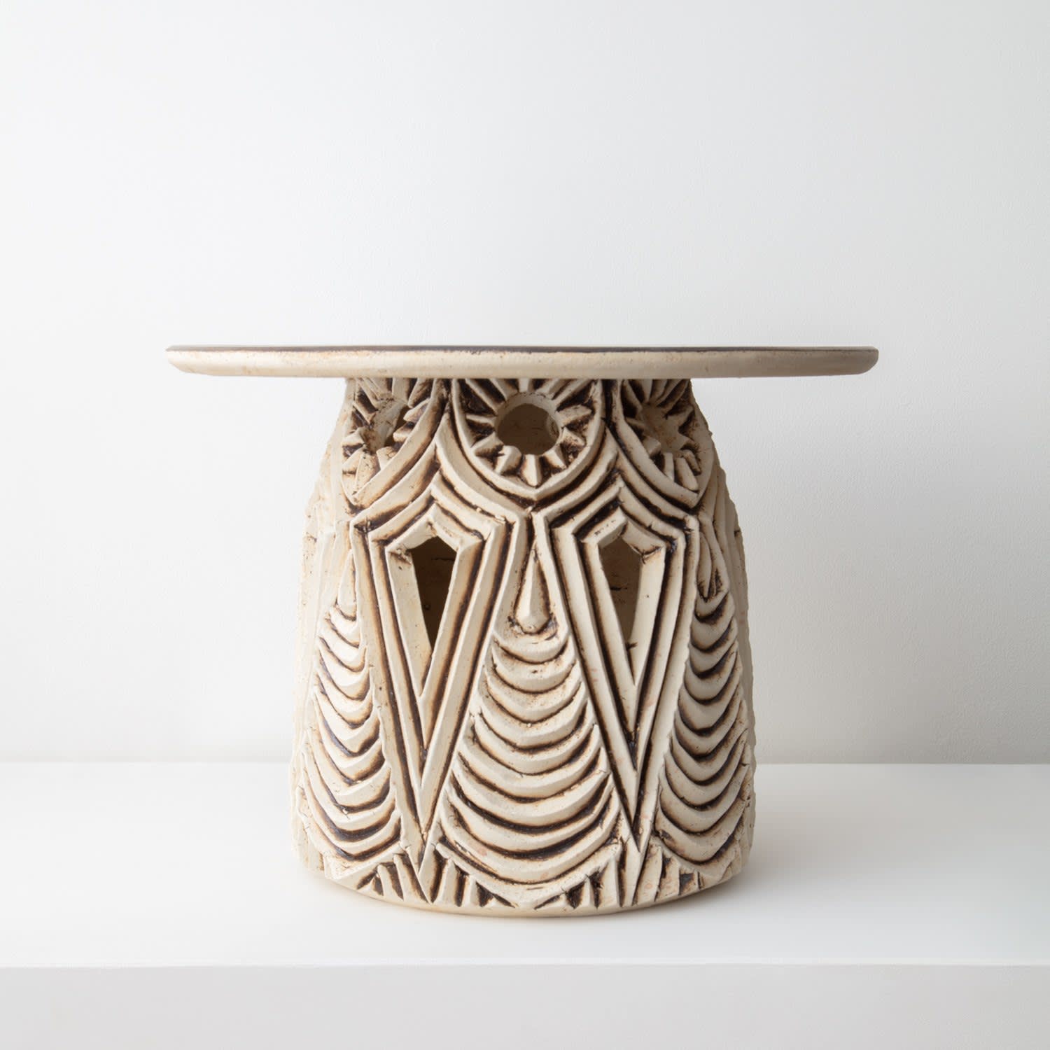 Christopher Maschinot, White & Black Carved Side Table