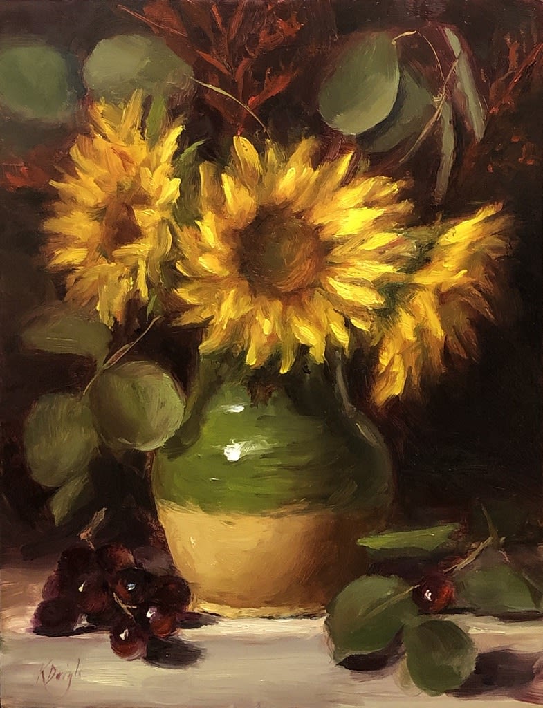 Karen Daigle, Sunflowers In Green Vase