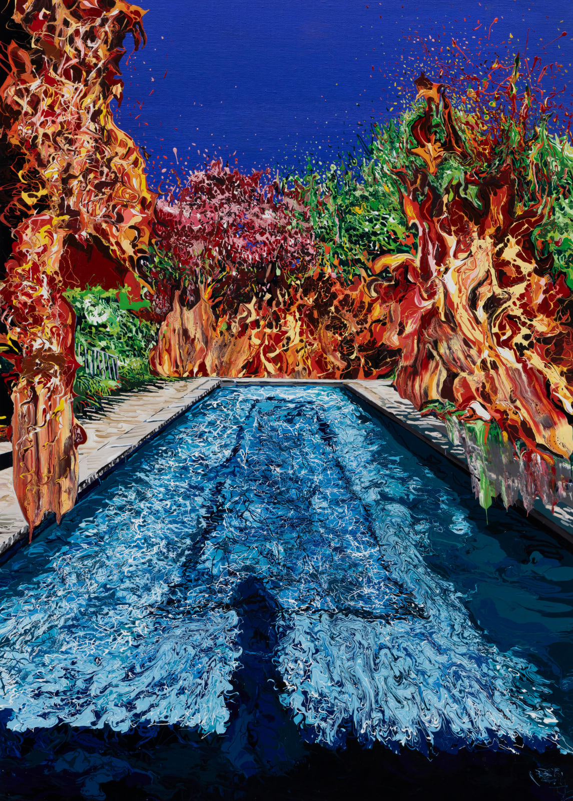 Yujim Kang, Pool in the garden with fire, 2024