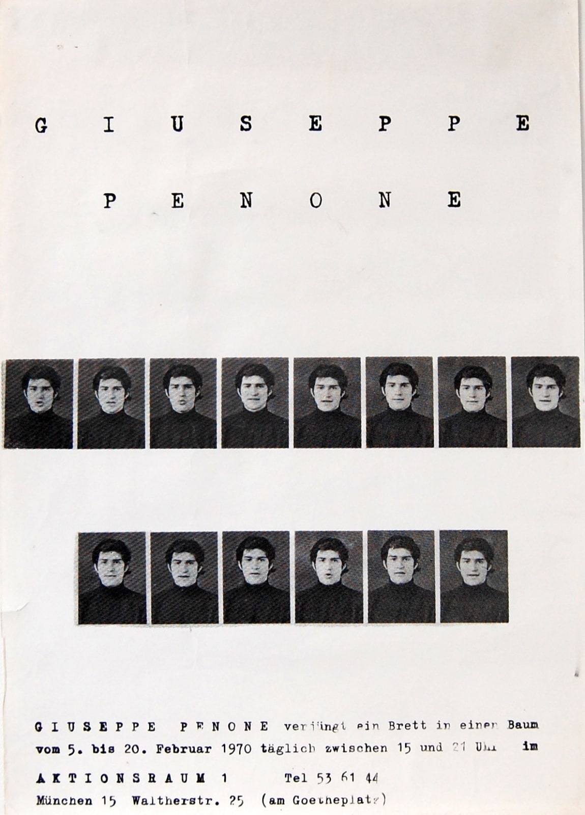 Poster from Aktionsraum 1, graphic design incorporating multiple portraits of artist