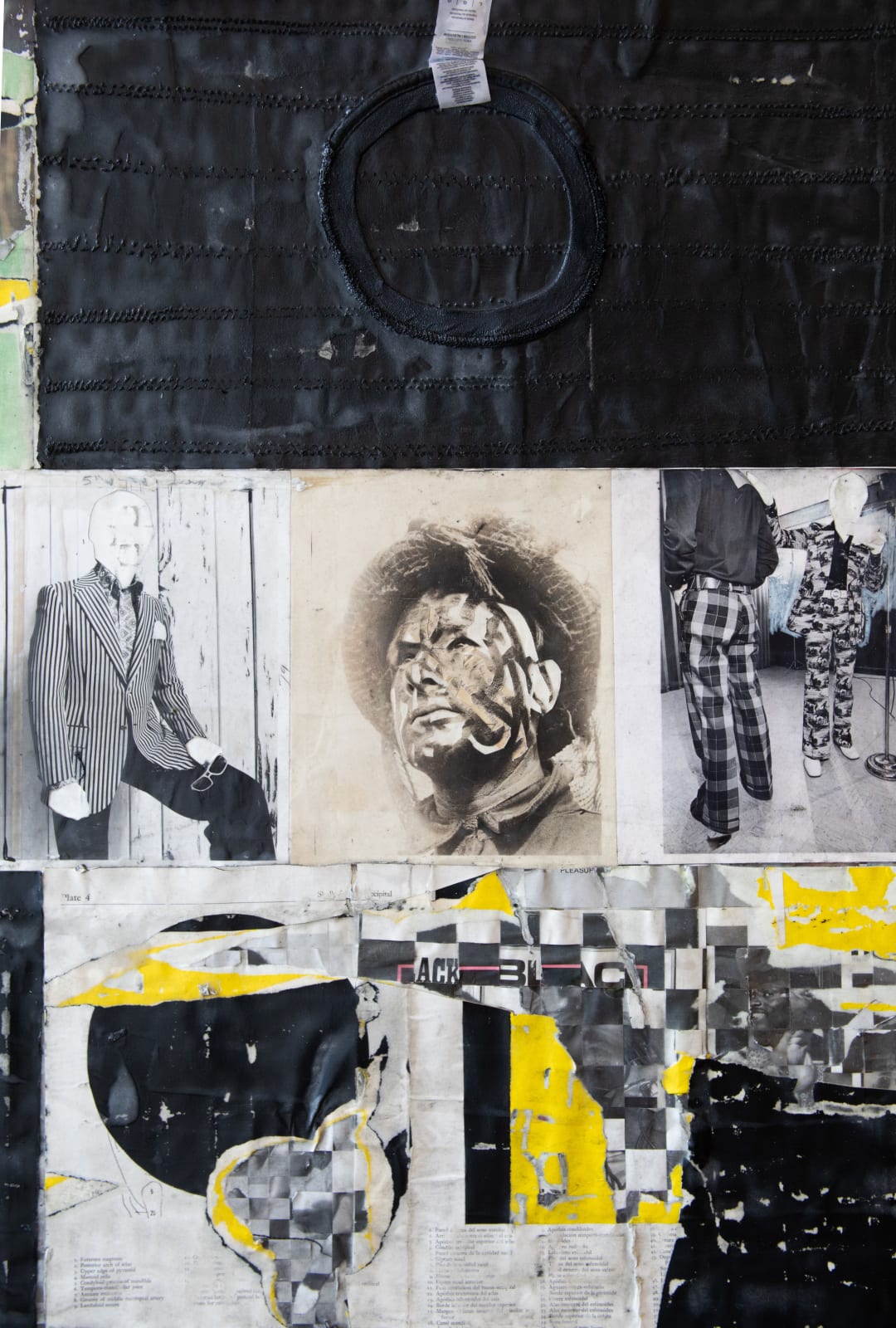 Detail of collage of images and clothing items in a gridlike fashion