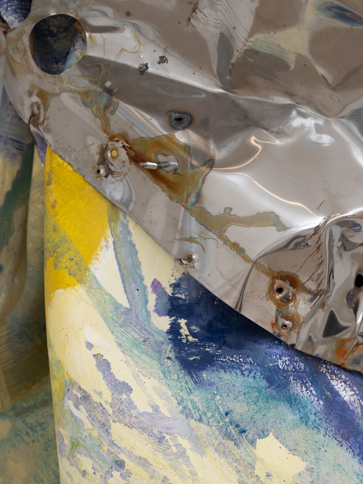 Detail view of multimedia wall sculpture