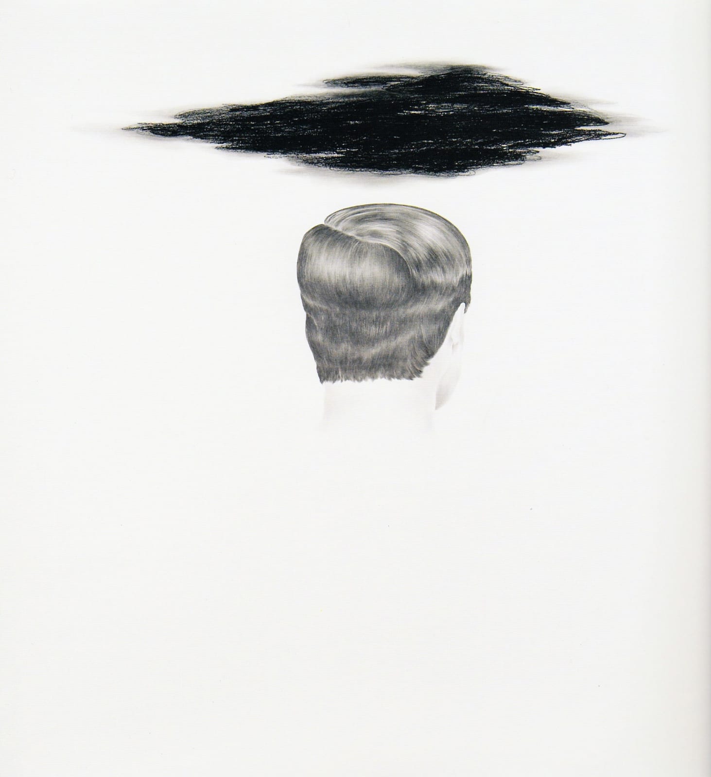 Rendering of cloud over a disembodied mans head
