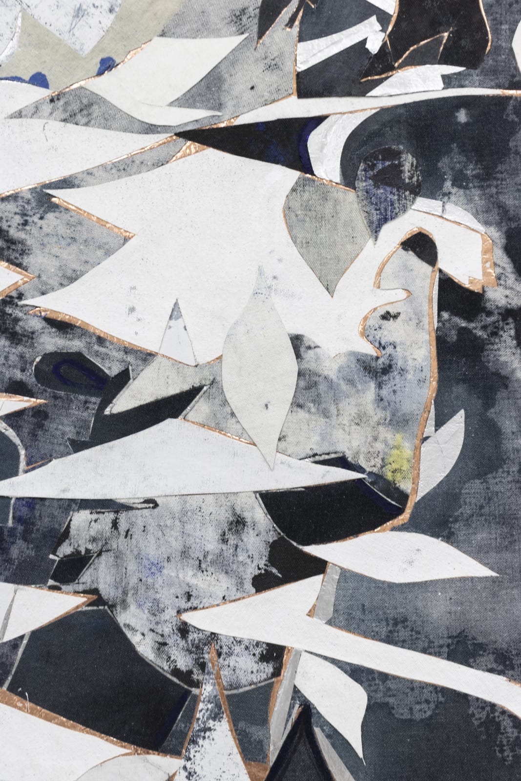 Abstract collage created from cut-up paintings and studio detritus.