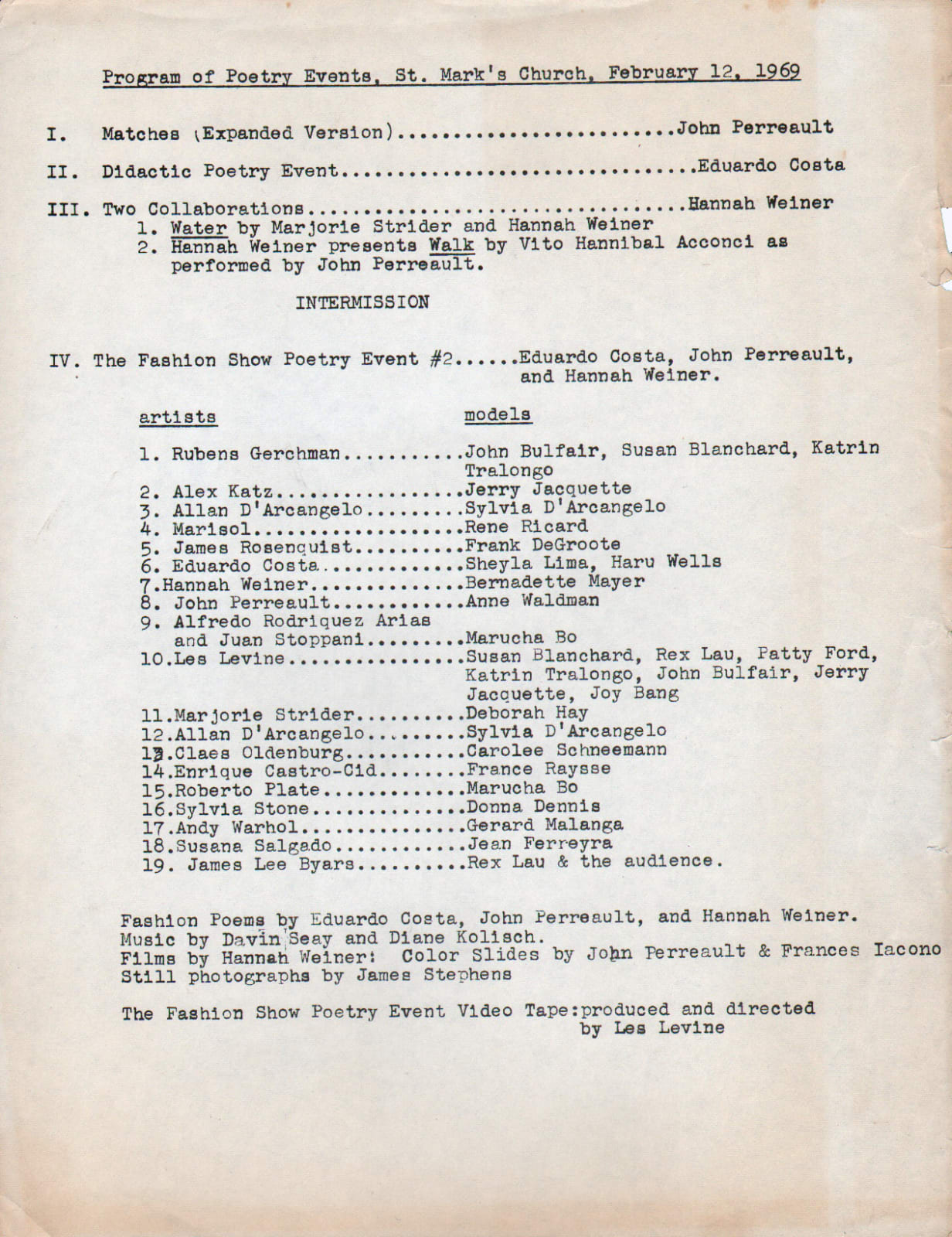 Single sided program of poetry events held at St Mark's Church, February 12, 1969