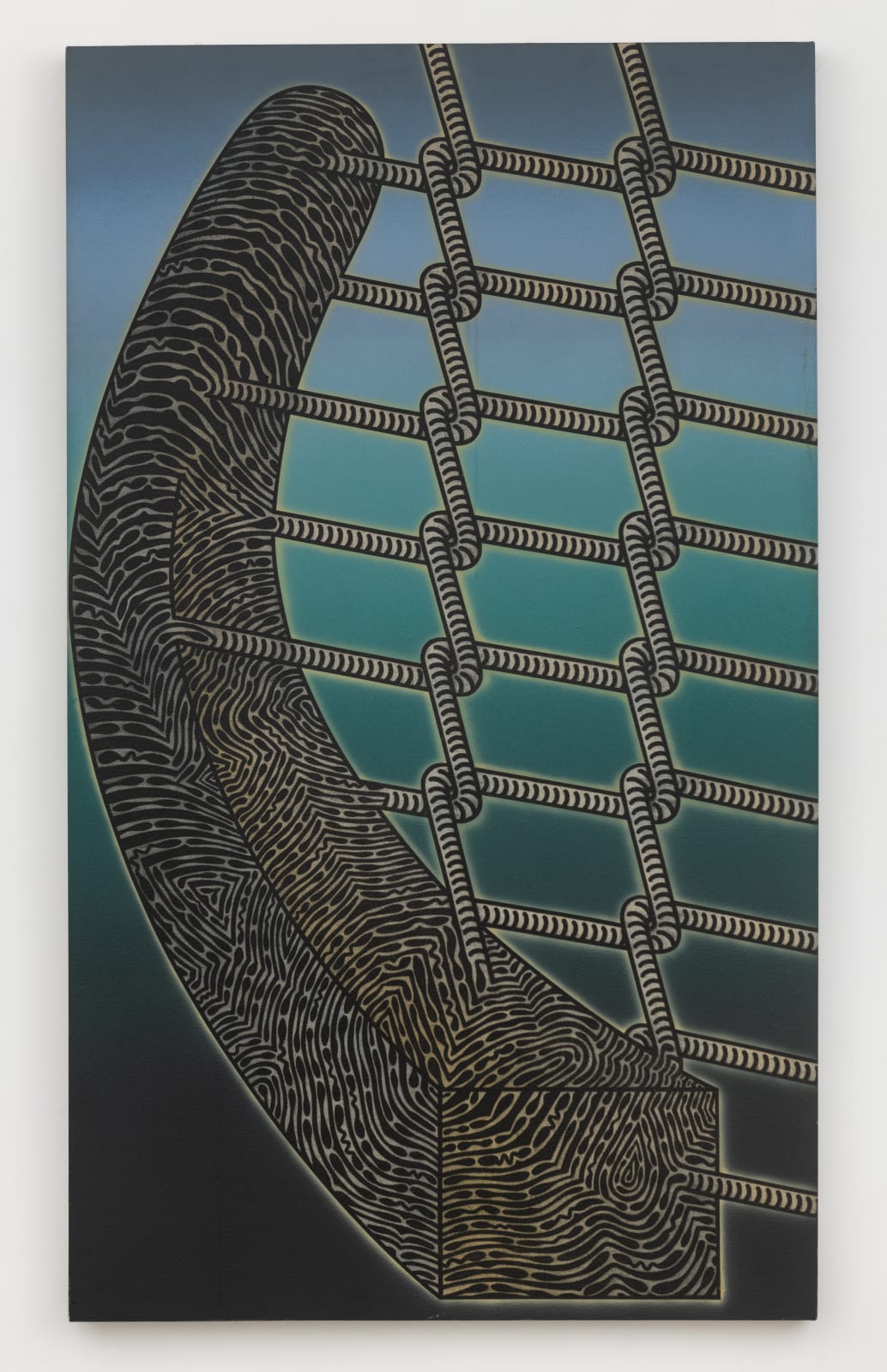 Curved wooden structure with chain link abstracted