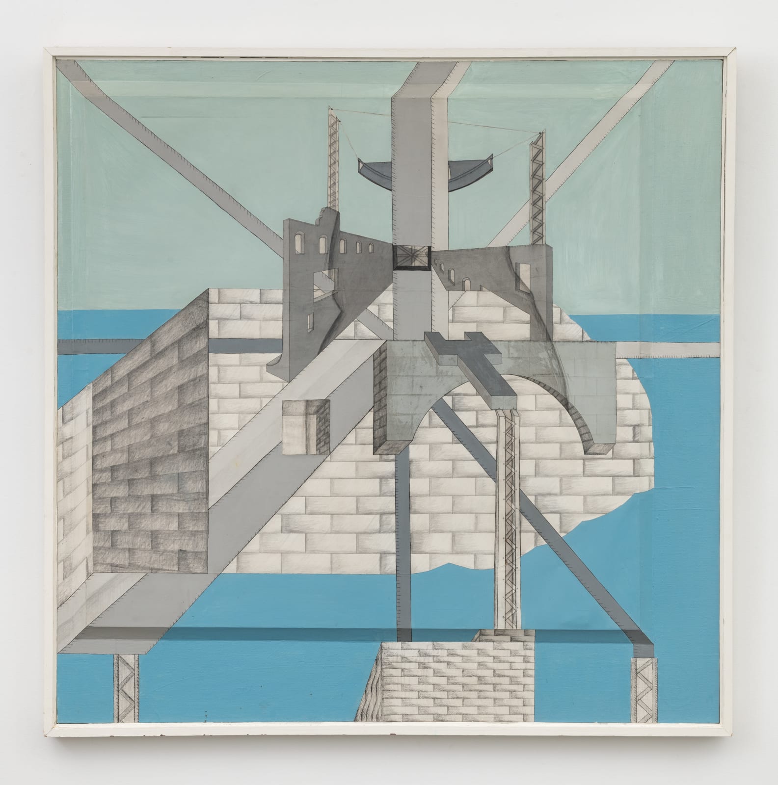 Grey building abstracted on light blue background