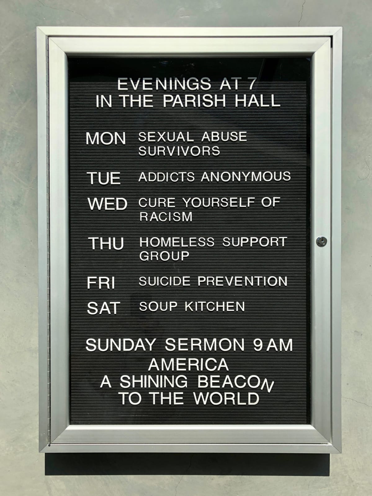 Message board listing scheduled self-help meetings