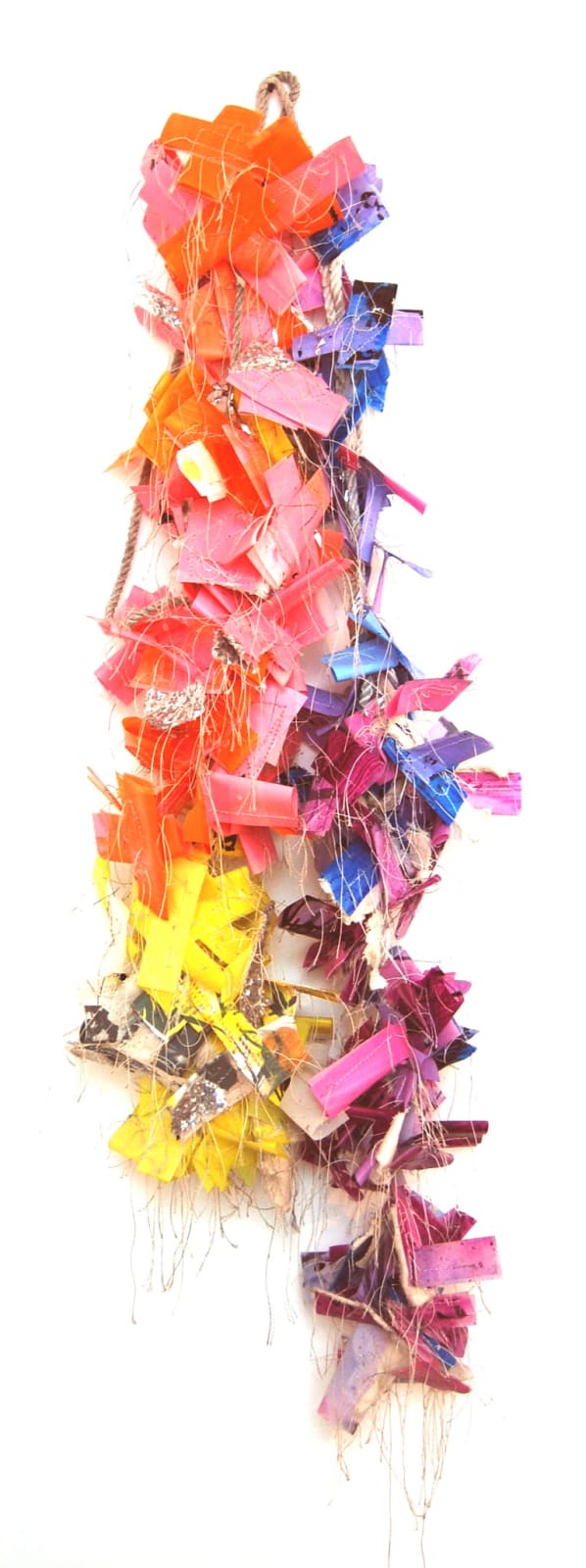 Abstract sculpture that appears to be a multi-colored boa